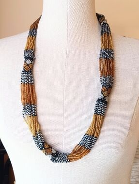 Glass Beaded Multi Strand Twisted Necklace